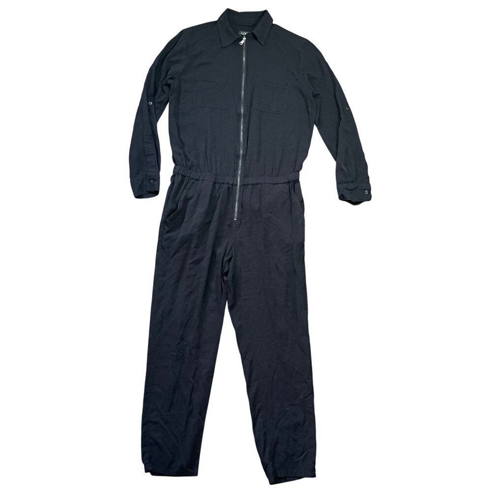 LOFT Utility Jumpsuit Women's Size Small Front Zip Black 100%‎ Rayon Ankle NEW